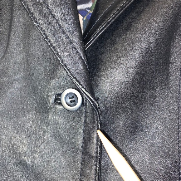 Vintage Tristan & Iseult Genuine Leather Jacket XS Black Fitted Lined Statement - Picture 14 of 16